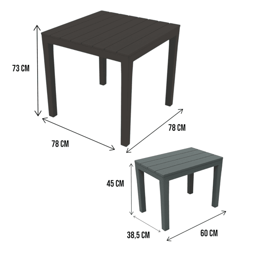 Conjunto Lounge Externo Dkabash, Composição de Jardim com 1 Mesa Quadrada e 2 Bancos, Lounge Interno e Externo da Pic Nic, 100% Fabricado na Itália, Antracite