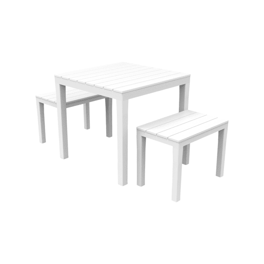 Conjunto Lounge Externo Dkabash, Composição de Jardim com 1 Mesa Quadrada e 2 Bancos, Lounge Interno e Externo da Pic Nic, 100% Fabricado na Itália, Branco