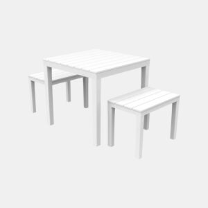 Conjunto Lounge Externo Dkabash, Composição de Jardim com 1 Mesa Quadrada e 2 Bancos, Lounge Interno e Externo da Pic Nic, 100% Fabricado na Itália, Branco