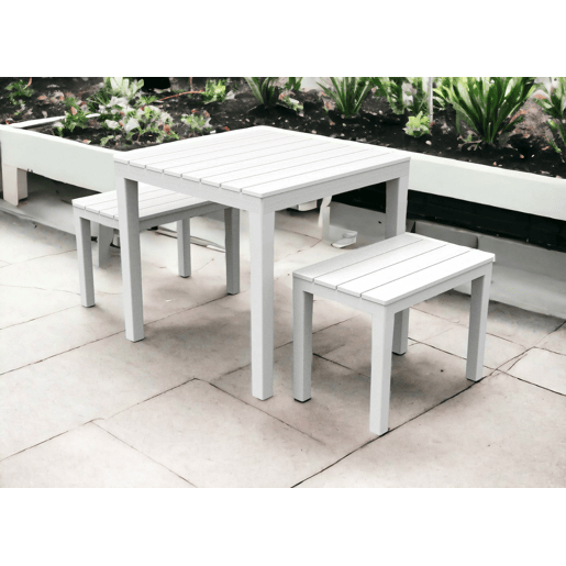 Conjunto Lounge Externo Dkabash, Composição de Jardim com 1 Mesa Quadrada e 2 Bancos, Lounge Interno e Externo da Pic Nic, 100% Fabricado na Itália, Branco