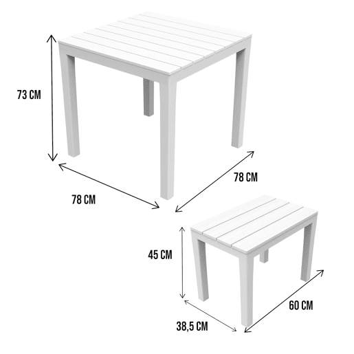 Conjunto Lounge Externo Dkabash, Composição de Jardim com 1 Mesa Quadrada e 2 Bancos, Lounge Interno e Externo da Pic Nic, 100% Fabricado na Itália, Branco