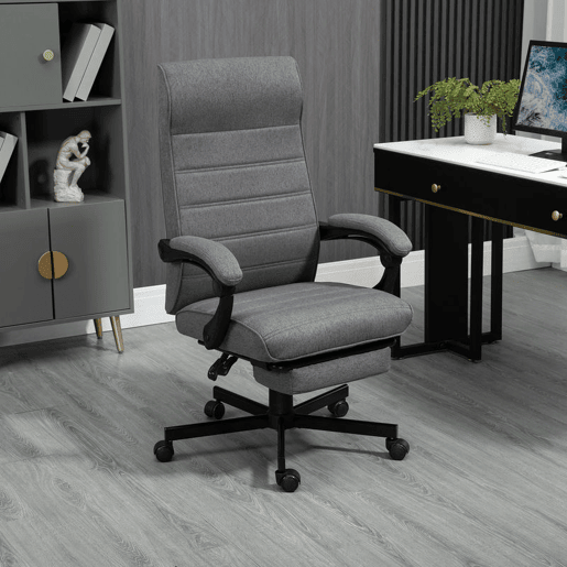 Vinsetto Cadeira de Escritório Giratória Cadeira de Escritório Reclinável com Altura Ajustável Apoio para os Braços Apoio para os Pés Retrátil para Sala de Estar Escritório Estúdio Carga 20kg 68x67x106-114 cm Cinza