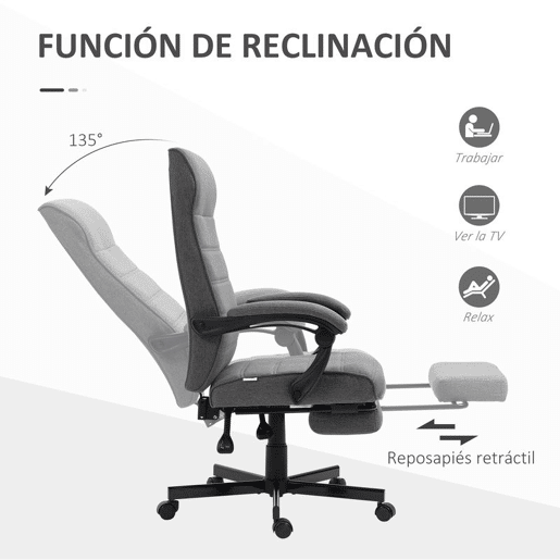 Vinsetto Cadeira de Escritório Giratória Cadeira de Escritório Reclinável com Altura Ajustável Apoio para os Braços Apoio para os Pés Retrátil para Sala de Estar Escritório Estúdio Carga 20kg 68x67x106-114 cm Cinza