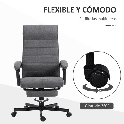 Vinsetto Cadeira de Escritório Giratória Cadeira de Escritório Reclinável com Altura Ajustável Apoio para os Braços Apoio para os Pés Retrátil para Sala de Estar Escritório Estúdio Carga 20kg 68x67x106-114 cm Cinza