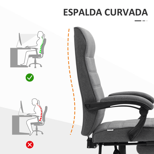Vinsetto Cadeira de Escritório Giratória Cadeira de Escritório Reclinável com Altura Ajustável Apoio para os Braços Apoio para os Pés Retrátil para Sala de Estar Escritório Estúdio Carga 20kg 68x67x106-114 cm Cinza