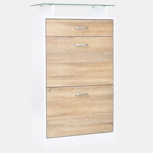 HOMCOM Móvel Sapateira de 2 Portas Sapateira Estreita para 12 Pares de Sapatos com Gaveta Prateleira Aberta e Bancada de Vidro para Corredor Entrada Carga Máx. 50kg 60x24x105,5cm Branco