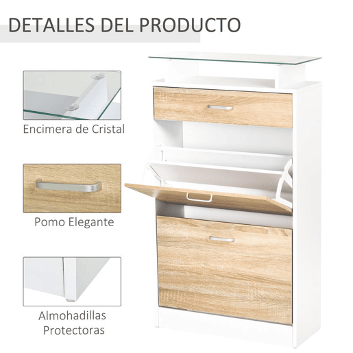 HOMCOM Móvel Sapateira de 2 Portas Sapateira Estreita para 12 Pares de Sapatos com Gaveta Prateleira Aberta e Bancada de Vidro para Corredor Entrada Carga Máx. 50kg 60x24x105,5cm Branco HOMCOM Móvel Sapateira de 2 Portas Sapateira Estreita para 12 Pares de Sapatos com Gaveta Prateleira Aberta e Bancada de Vidro para Corredor Entrada Carga Máx. 50kg 60x24x105,5cm Branco