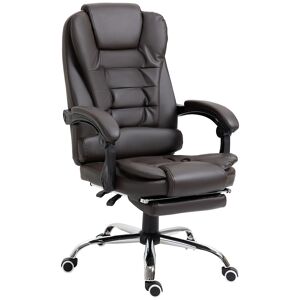HOMCOM Cadeira de Escritório Reclinável Cadeira de Escritório com Apoio para os Pés Cadeira Executiva Giratória com Altura Ajustável Estofada em PU e Apoio para os Braços 64,5x69x109-117 cm Marrom