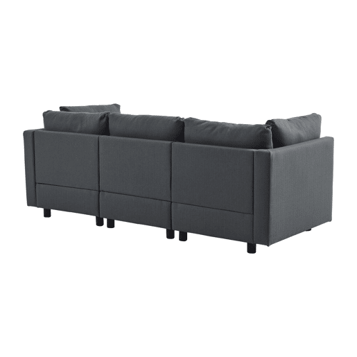 Sofá modular de linho com sofá 3 lugares e banco de apoio,cinzento