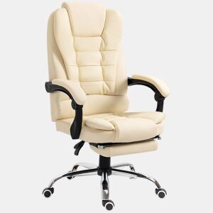 HOMCOM Cadeira de Escritório Reclinável Cadeira de Escritório com Apoio para os Pés Cadeira Executiva Giratória com Altura Ajustável Estofada em PU e Apoio para os Braços 64,5x69x109-117 cm Creme