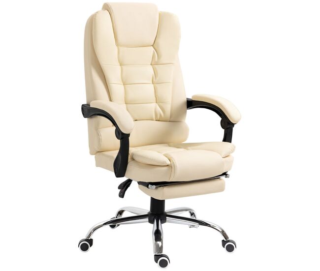 Homcom silla de oficina reclinable silla de escritorio con reposapiés silla ejecutiva giratoria con altura ajustable tapizada en pu y reposabrazos