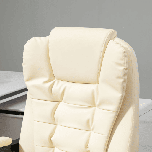 HOMCOM Cadeira de Escritório Reclinável Cadeira de Escritório com Apoio para os Pés Cadeira Executiva Giratória com Altura Ajustável Estofada em PU e Apoio para os Braços 64,5x69x109-117 cm Creme