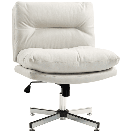 HOMCOM Cadeira de Escritório sem Apoio para os Braços Cadeira de Escritório com Altura Ajustável Função Basculante Base Cruzada e Assento Amplo Cadeira para Estúdio 65x65x84-94 cm Cinza Claro