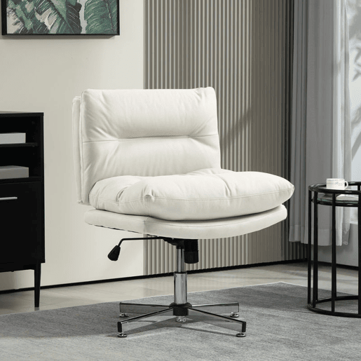 HOMCOM Cadeira de Escritório sem Apoio para os Braços Cadeira de Escritório com Altura Ajustável Função Basculante Base Cruzada e Assento Amplo Cadeira para Estúdio 65x65x84-94 cm Cinza Claro
