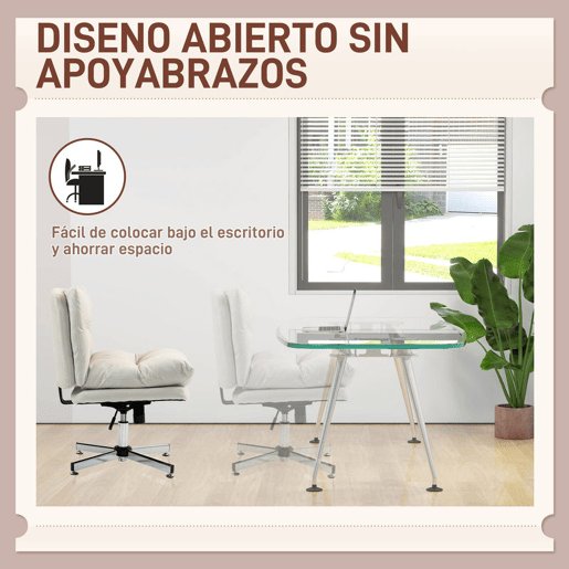 HOMCOM Cadeira de Escritório sem Apoio para os Braços Cadeira de Escritório com Altura Ajustável Função Basculante Base Cruzada e Assento Amplo Cadeira para Estúdio 65x65x84-94 cm Cinza Claro