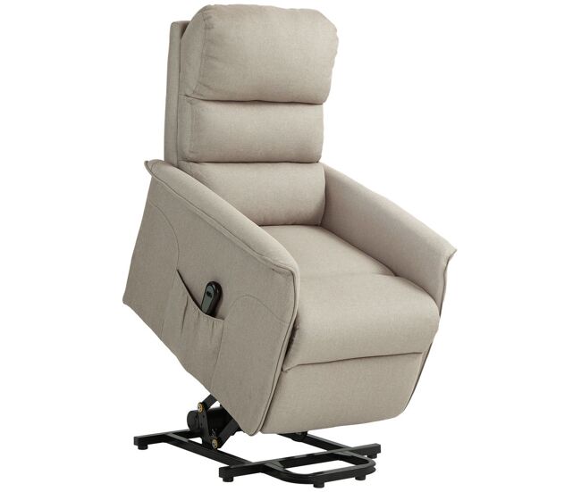 Homcom sillón relax reclinable eléctrico levanta personas, sillón elevador con control remoto, reposapiés, tapizado en lino, bolsillo lateral, para salón, dormitorio, beige
