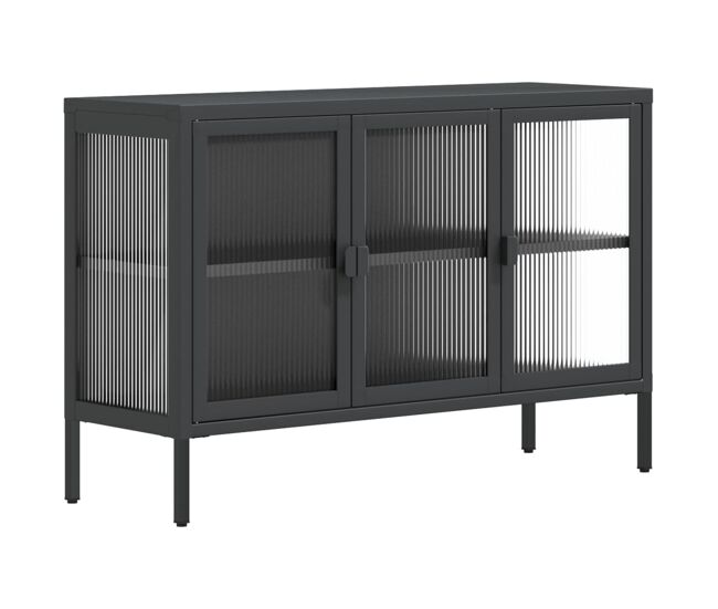 Vidaxl aparador de vidrio y acero negro 105x35x70 cm