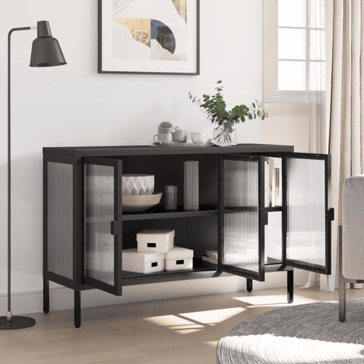 vidaXL Aparador 105x35x70 cm vidro e aço preto