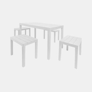Conjunto Lounge Externo Dmascar, Composição de Jardim com 1 Mesa Retangular e 4 Bancos, Lounge Interno e Externo da Pic Nic, 100% Fabricado na Itália, Branco
