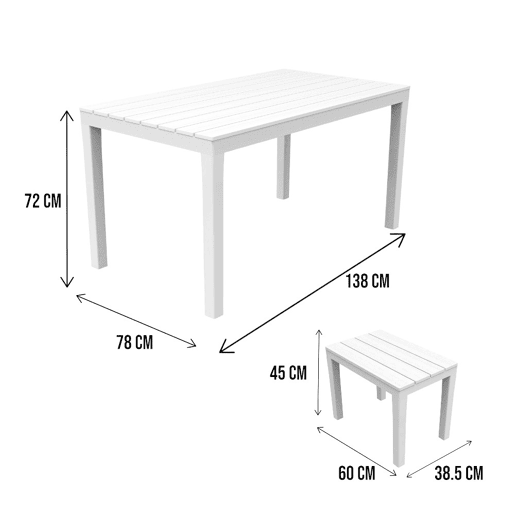 Conjunto Lounge Externo Dmascar, Composição de Jardim com 1 Mesa Retangular e 4 Bancos, Lounge Interno e Externo da Pic Nic, 100% Fabricado na Itália, Branco