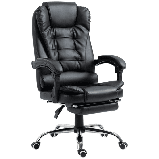 HOMCOM Cadeira de Escritório Reclinável Cadeira de Escritório com Apoio para os Pés Cadeira Executiva Giratória com Altura Ajustável Estofada em PU e Apoio para os Braços 64,5x69x109-117 cm Preto HOMCOM Cadeira de Escritório Reclinável Cadeira de Escritório com Apoio para os Pés Cadeira Executiva Giratória com Altura Ajustável Estofada em PU e Apoio para os Braços 64,5x69x109-117 cm Preto