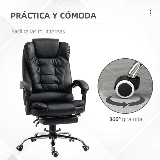 HOMCOM Cadeira de Escritório Reclinável Cadeira de Escritório com Apoio para os Pés Cadeira Executiva Giratória com Altura Ajustável Estofada em PU e Apoio para os Braços 64,5x69x109-117 cm Preto HOMCOM Cadeira de Escritório Reclinável Cadeira de Escritório com Apoio para os Pés Cadeira Executiva Giratória com Altura Ajustável Estofada em PU e Apoio para os Braços 64,5x69x109-117 cm Preto