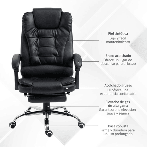 HOMCOM Cadeira de Escritório Reclinável Cadeira de Escritório com Apoio para os Pés Cadeira Executiva Giratória com Altura Ajustável Estofada em PU e Apoio para os Braços 64,5x69x109-117 cm Preto HOMCOM Cadeira de Escritório Reclinável Cadeira de Escritório com Apoio para os Pés Cadeira Executiva Giratória com Altura Ajustável Estofada em PU e Apoio para os Braços 64,5x69x109-117 cm Preto