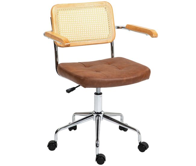 Homcom silla de oficina giratoria silla de escritorio altura ajustable con respaldo de ratán sintético función de basculante silla de estudio carga