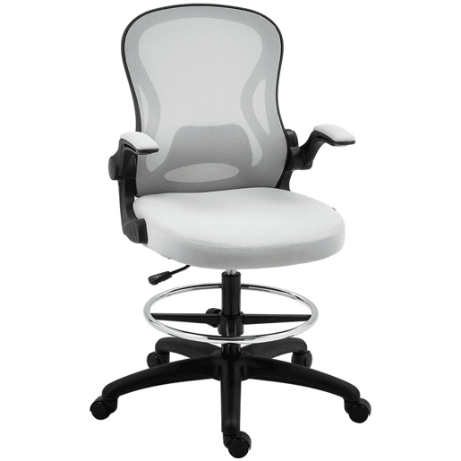 Vinsetto Cadeira de Escritório com Encosto Médio Suporte Lombar Apoio para os Braços Dobrável e Altura Ajustável Carga Máxima 120kg 59x65x102-122 cm cinza Claro