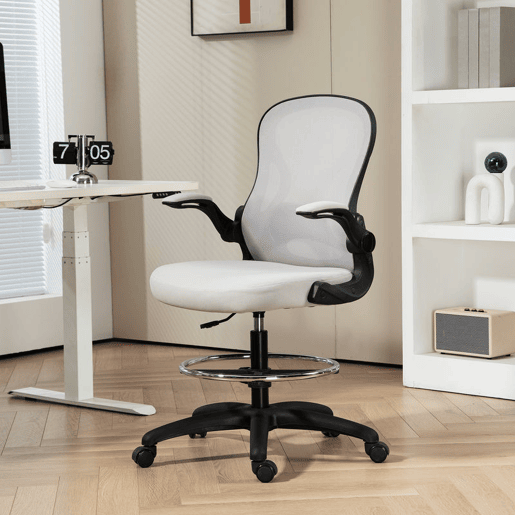 Vinsetto Cadeira de Escritório com Encosto Médio Suporte Lombar Apoio para os Braços Dobrável e Altura Ajustável Carga Máxima 120kg 59x65x102-122 cm cinza Claro