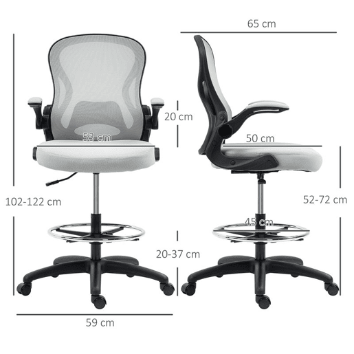 Vinsetto Cadeira de Escritório com Encosto Médio Suporte Lombar Apoio para os Braços Dobrável e Altura Ajustável Carga Máxima 120kg 59x65x102-122 cm cinza Claro