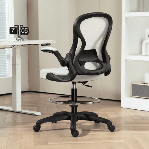 Vinsetto Cadeira de Escritório com Encosto Médio Suporte Lombar Apoio para os Braços Dobrável e Altura Ajustável Carga Máxima 120kg 59x65x102-122 cm cinza Claro