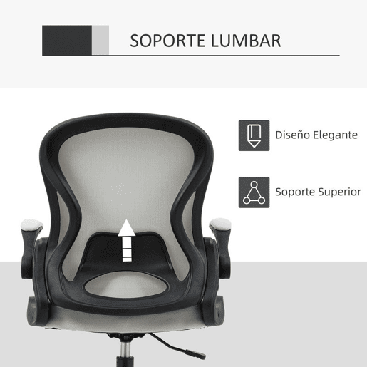 Vinsetto Cadeira de Escritório com Encosto Médio Suporte Lombar Apoio para os Braços Dobrável e Altura Ajustável Carga Máxima 120kg 59x65x102-122 cm cinza Claro