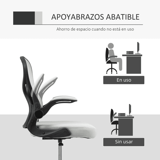 Vinsetto Cadeira de Escritório com Encosto Médio Suporte Lombar Apoio para os Braços Dobrável e Altura Ajustável Carga Máxima 120kg 59x65x102-122 cm cinza Claro
