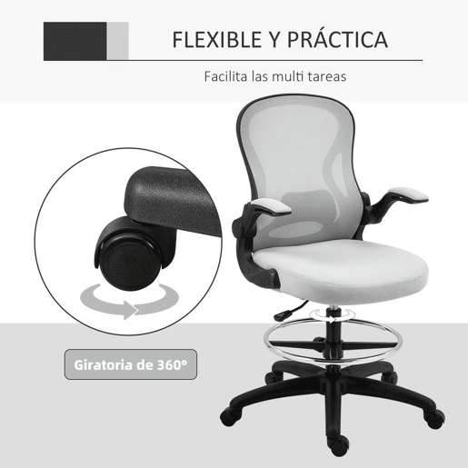 Vinsetto Cadeira de Escritório com Encosto Médio Suporte Lombar Apoio para os Braços Dobrável e Altura Ajustável Carga Máxima 120kg 59x65x102-122 cm cinza Claro