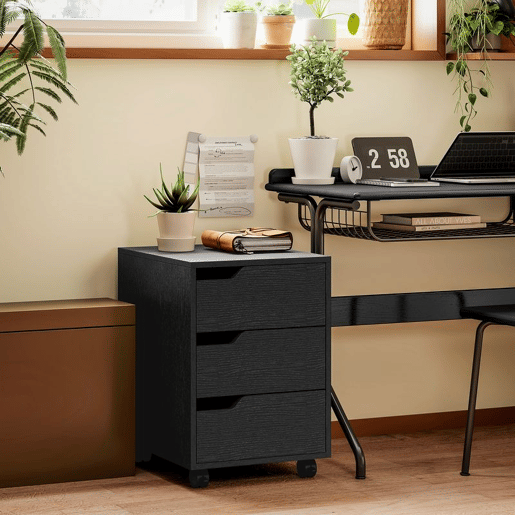 HOMCOM Bloco de Gavetas para Escritório Móvel de Escritório Bloco de Gavetas com 3 Gavetas e 4 Rodas 40x50x57,5 cm Preto