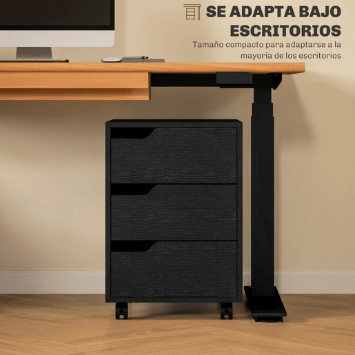 HOMCOM Bloco de Gavetas para Escritório Móvel de Escritório Bloco de Gavetas com 3 Gavetas e 4 Rodas 40x50x57,5 cm Preto