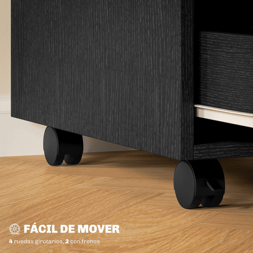 HOMCOM Bloco de Gavetas para Escritório Móvel de Escritório Bloco de Gavetas com 3 Gavetas e 4 Rodas 40x50x57,5 cm Preto