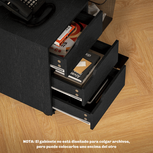 HOMCOM Bloco de Gavetas para Escritório Móvel de Escritório Bloco de Gavetas com 3 Gavetas e 4 Rodas 40x50x57,5 cm Preto