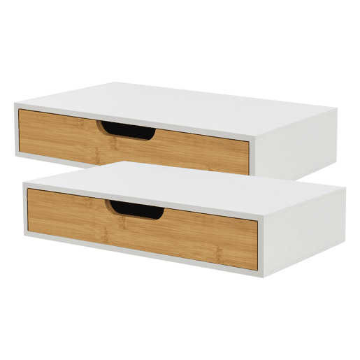 Conjunto de 2 prateleiras de parede Bokn com gaveta até 5 kg bambu 40x24x8cm - Branco e Natural en.casa