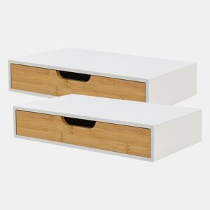Conjunto de 2 prateleiras de parede Bokn com gaveta até 5 kg bambu 40x24x8cm - Branco e Natural en.casa