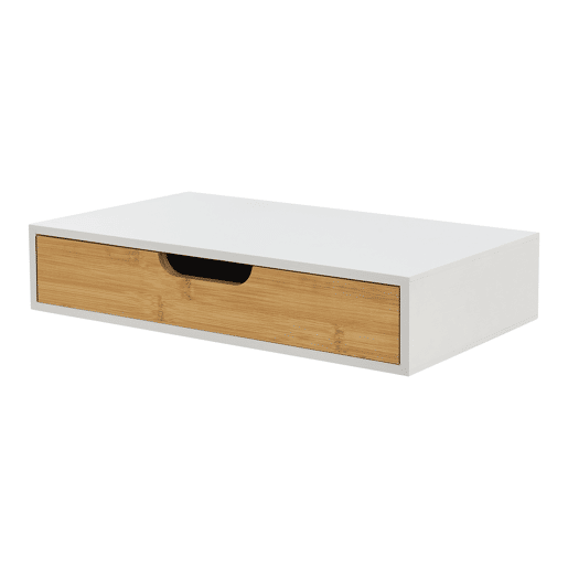 Conjunto de 2 prateleiras de parede Bokn com gaveta até 5 kg bambu 40x24x8cm - Branco e Natural en.casa