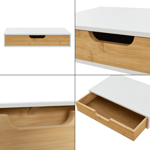 Conjunto de 2 prateleiras de parede Bokn com gaveta até 5 kg bambu 40x24x8cm - Branco e Natural en.casa