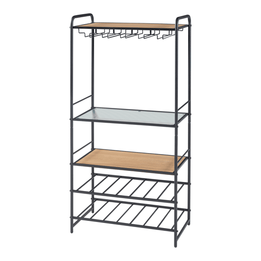 Prateleira para vinhos Hustadvika com porta-copos em metal MDF 120x61x33 cm - PretoCarvalho en.casa