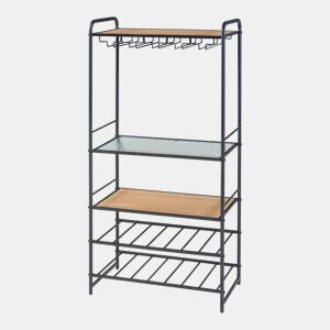 Prateleira para vinhos Hustadvika com porta-copos em metal MDF 120x61x33 cm - PretoCarvalho en.casa