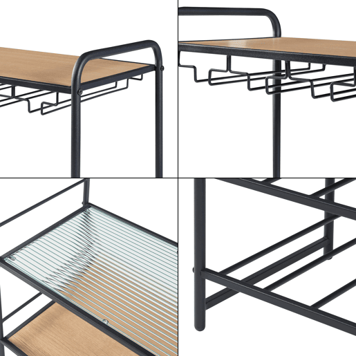 Prateleira para vinhos Hustadvika com porta-copos em metal MDF 120x61x33 cm - PretoCarvalho en.casa