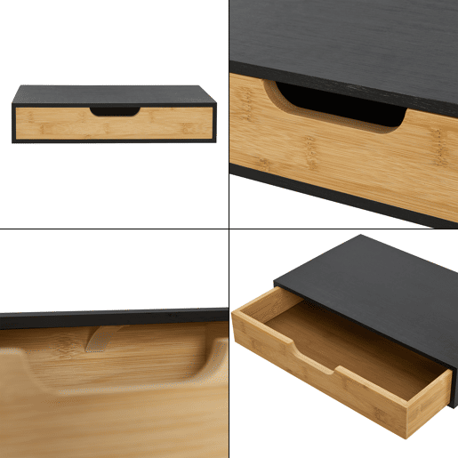 Conjunto de 2 prateleiras de parede Bokn com gaveta até 5 kg bambu 40x24x8cm - Preto e Natural en.casa