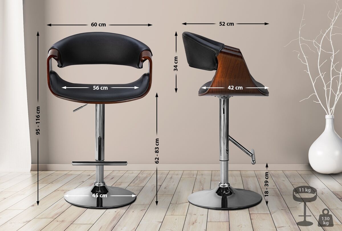 Set de 2 taburetes de bar foley en polipiel simil cuero nogal/negro 52x60x95 cm