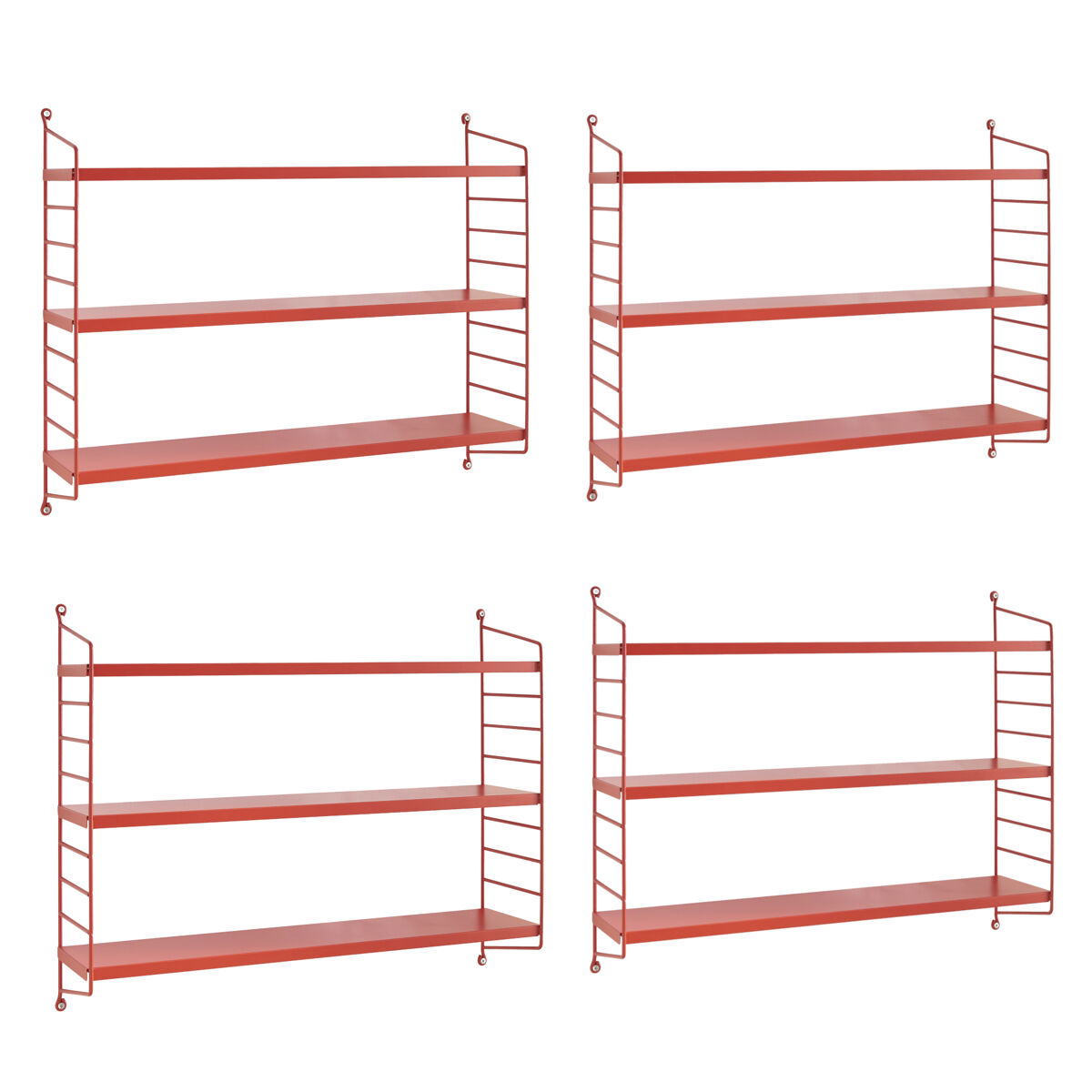 Juego de 4 estanterías de pared strängnäs acero 50x60x15 cm - rojo [en.casa]