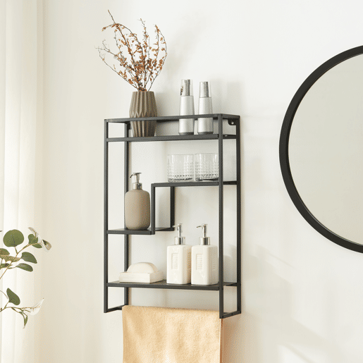 Estante de parede Uurainen 4 prateleiras e toalheiro em aço 60x40x13cm - Preto en.casa
